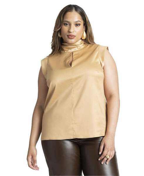 Plus Size Mock Neck Top With Keyhole