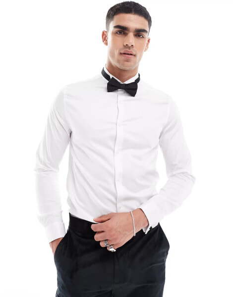 ASOS DESIGN slim fit sateen dress shirt in white