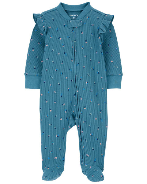 Baby Floral 2-Way Zip Thermal Textured Sleep & Play Pajamas NB