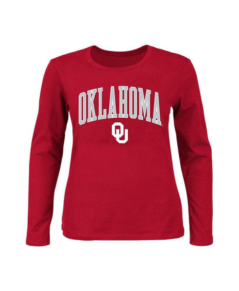 Women's Crimson Oklahoma Sooners Plus Size Arch Over Logo Scoop Neck Long Sleeve T-shirt