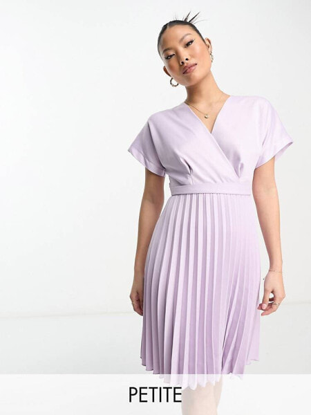 Closet London Petite wrap front pleated mini dress in lavender