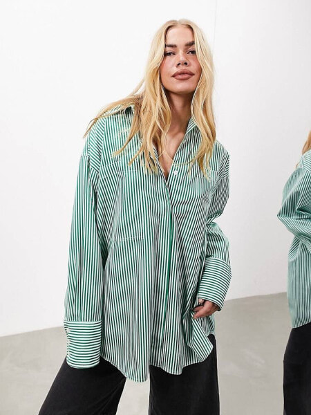 ASOS EDITION oversized cotton shirt in green stripe