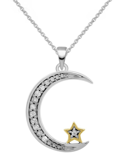 Diamond Moon & Star 18" Pendant Necklace (1/10 ct. t.w.) in Sterling Silver & 14k Gold-Plate