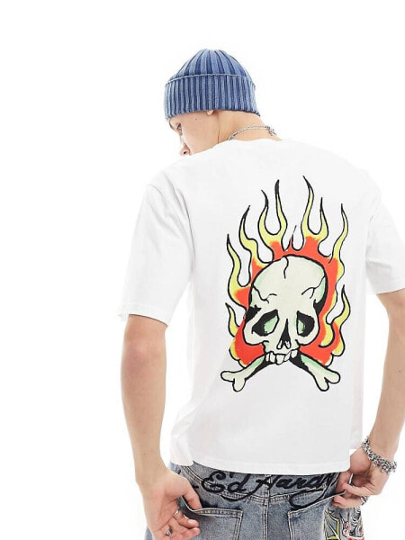 Ed Hardy oversized t-shirt with logo front and flaming skull back print