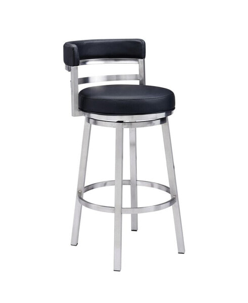 Madrid 30" Bar Height Swivel Gray Artificial leather and Brushed Stainless Steel Bar Stool