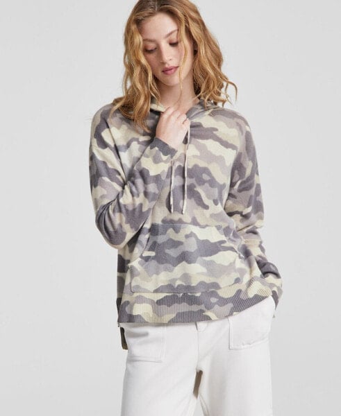 Women's Camo-Print 100% Cashmere Hooded Sweater, Created for Macy's