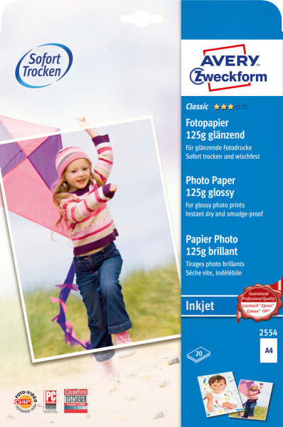 Avery Zweckform Avery Glossy Photo Paper - 2554 A4 125GR - Inkjet printing - A4 (210x297 mm) - Gloss - 125 g/m² - White - 20 sheets