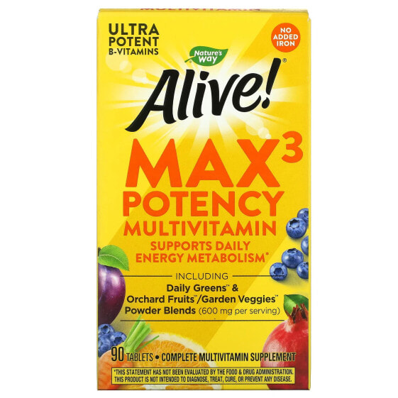 Витаминно-минеральный комплекс NATURE'S WAY Alive! Max3 Potency, без добавления железа, 180 таблеток
