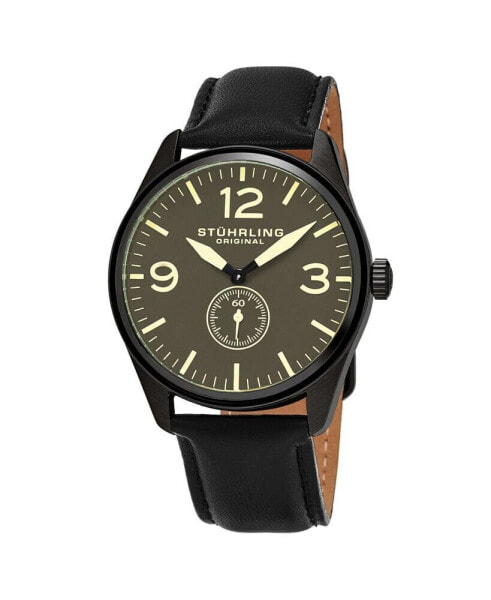 Men's Black Leather Strap Watch 42mm