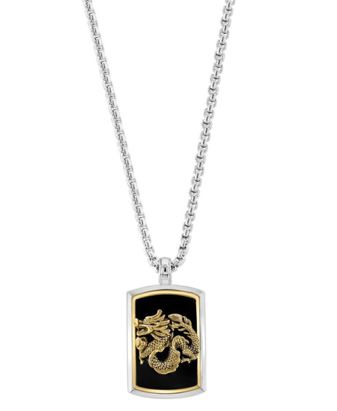 EFFY® Men's Onyx Dragon Dog Tag 22" Pendant Necklace in Sterling Silver & 14k Gold-Plate