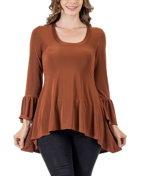 Women's Long Bell Sleeve High Low Tunic Top