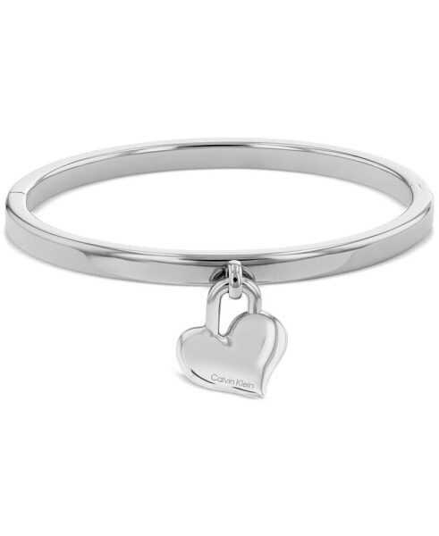Stainless Steel Logo Heart Charm Bangle Bracelet