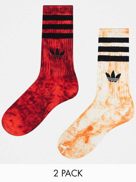 adidas Originals 2 pack crew socks in red orange tie dye
