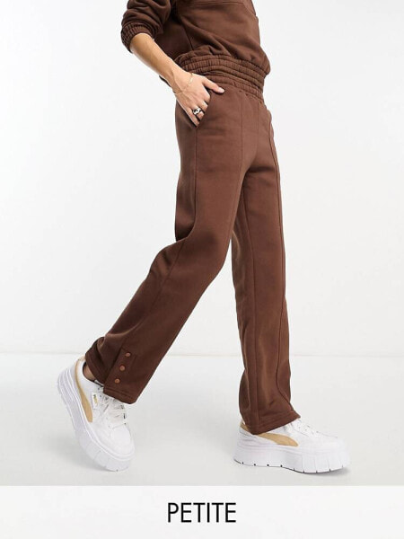 Threadbare Petite Maddy panelled joggers with poppers co-ord in chocolate brown