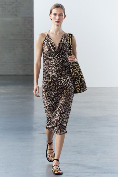 Animal print draped dress