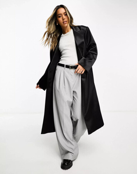 ASOS DESIGN satin dad coat in black