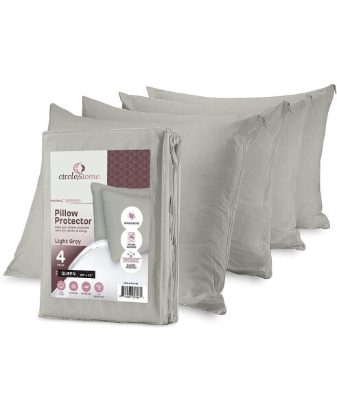 100% Cotton Queen Size Pillow Protector with Zipper - (4 Pack)