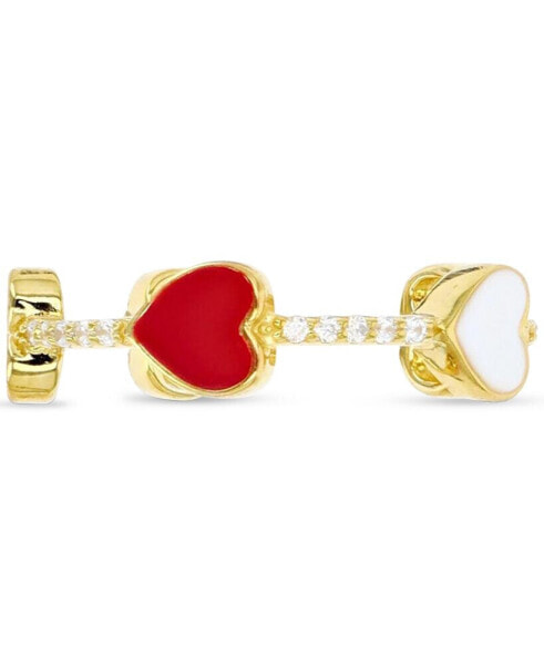Cubic Zirconia & Red & White Enamel Polished Heart Ring in 14k Gold-Plated Sterling Silver