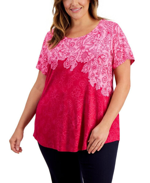 Plus Size Garden Etch Short-Sleeve Top, Created for Macy's