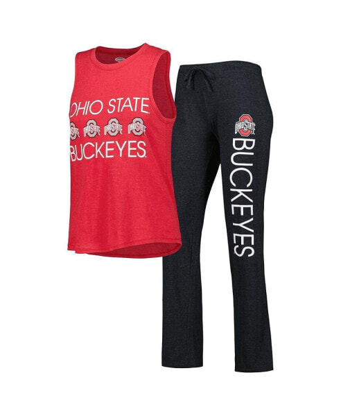 Women's Black, Scarlet Ohio State Buckeyes Team Tank Top and Pants Sleep Set