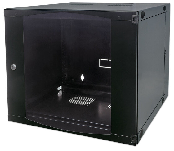 Intellinet Network Cabinet - Wall Mount (Double Section Hinged Swing Out) - 9U - Usable Depth 235mm/Width 465mm - Black - Flatpack - Max 30kg - Swings out for access to back of cabinet when installed on wall - 19" - Parts for wall install (eg screws/rawl plugs) not