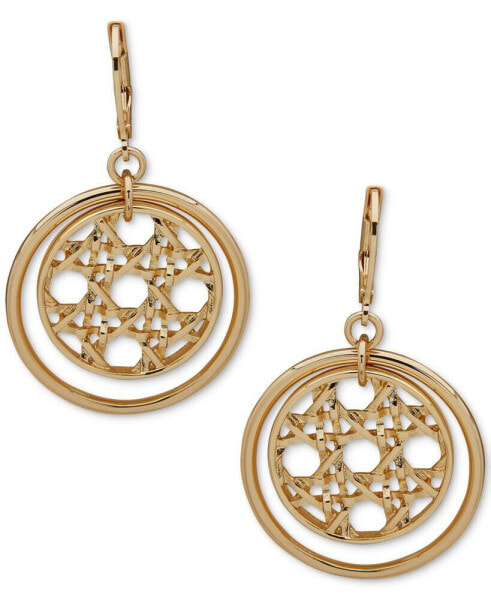 Gold-Tone Lattice Disc Orbital Drop Earrings