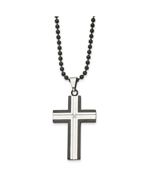 Black IP-plated Edges CZ Cross Pendant Ball Chain Necklace