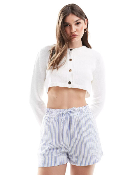 ASOS DESIGN cropped cardi with gold buttons in white