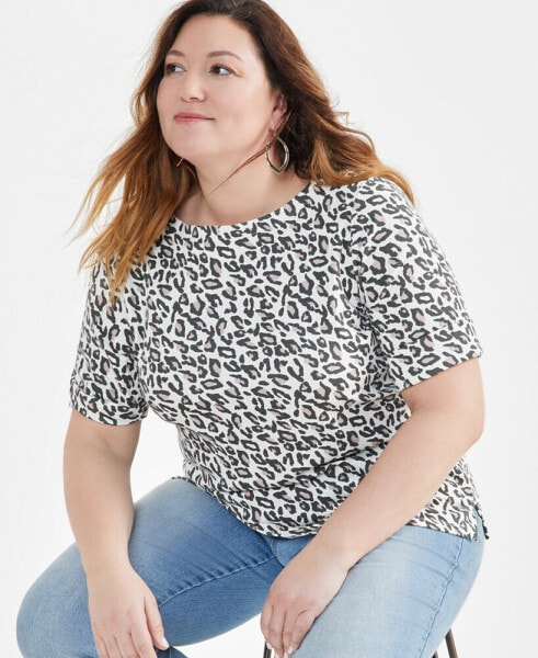 Plus Size Printed Elbow-Sleeve Top, Created for Macy's