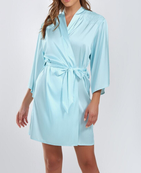 Women's Olivia Satin Robe with Eyelash Lace Trim