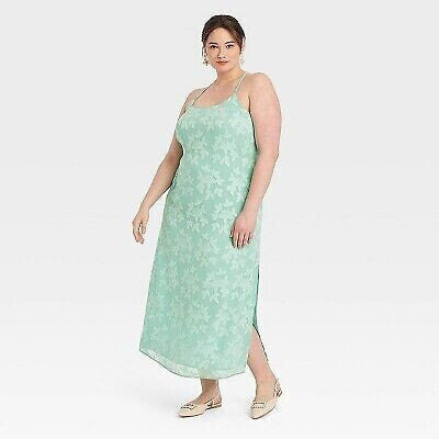 Women's Jacquard Maxi Slip Dress - A New Day Green 1X