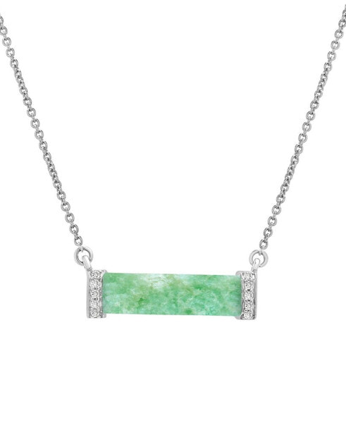Dyed Green Jade & Diamond (1/20 ct. t.w.) 17" Bar Necklace in Sterling Silver (Also in Onyx, Lapis Lazuli, & Rose Quartz)