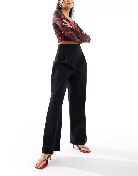 River Island high waist wide leg trouser in black