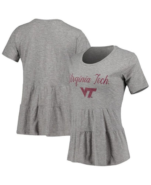 Women's Gray Virginia Tech Hokies Willow Ruffle-Bottom T-shirt