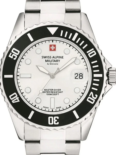 Мужские наручные часы с серебряным браслетом Swiss Alpine Military 7053.1132 mens watch 42mm 10ATM