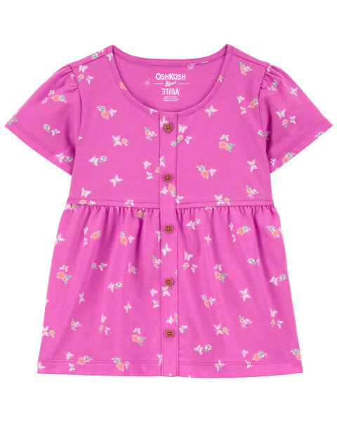 Toddler Floral Print Button-Front Top 3T