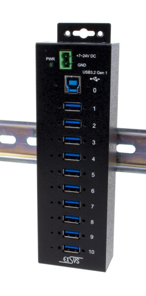 Exsys EX-1510HMVS - USB 3.2 Gen 1 (3.1 Gen 1) Type-B - USB 3.2 Gen 1 (3.1 Gen 1) Type-A - 5000 Mbit/s - Black - Metal - Activity,Power