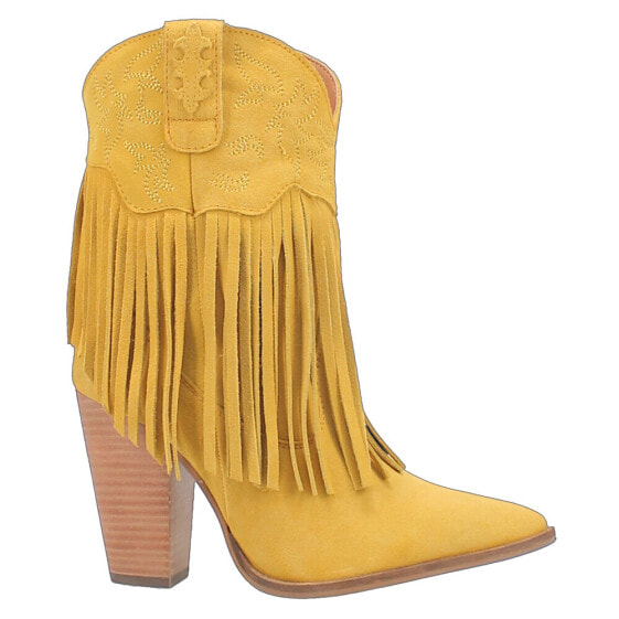 Dingo Crazy Train Fringe Embroidery Pointed Toe Cowboy Booties Womens Yellow Cas
