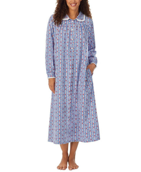 Cotton Lace-Trim Flannel Nightgown