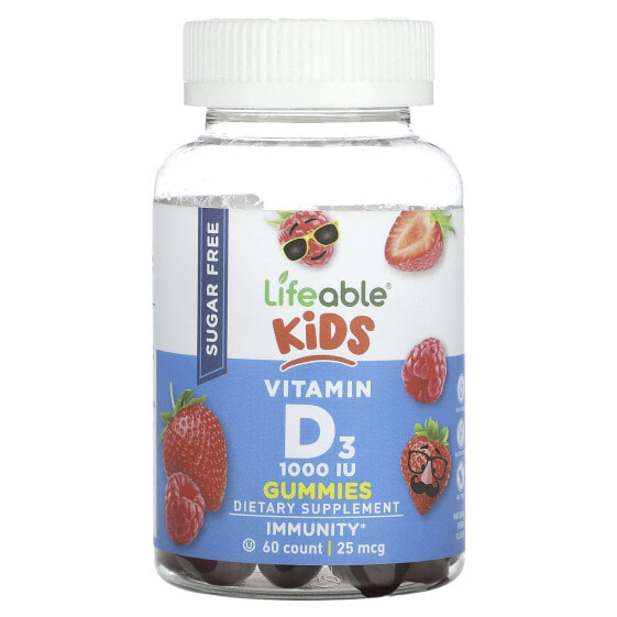 Витаминные жевательные мишки для детей Lifeable D3, без сахара, натуральная ягода, 25 мкг (1,000 МЕ), 60 мишек.