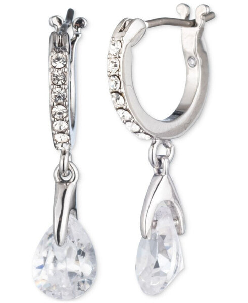 Pear-Shape Crystal Charm Pavé Hoop Earrings