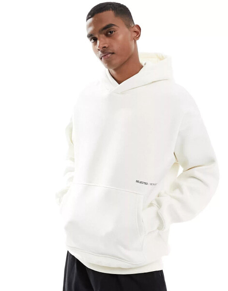 Selected Homme oversized boxy hoodie in off white