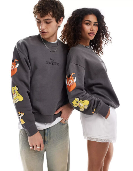 ASOS DESIGN Disney unisex oversized boxy sweatshirt with The Lion king prints in grey