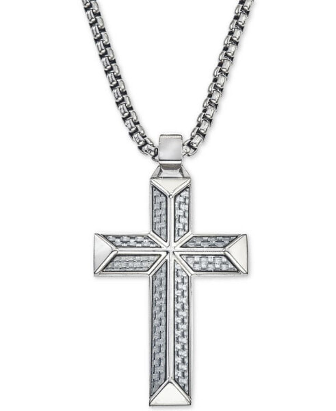 Cross Pendant Necklace in Gray Carbon Fiber and Stainless Steel, Created for Macy's