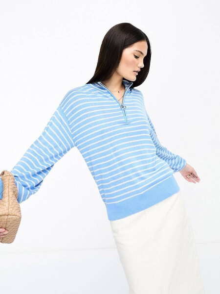 Y.A.S zip neck jumper in blue stripe