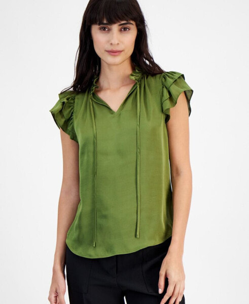 Women's Tie-Neck Ruffle-Sleeve Blouse