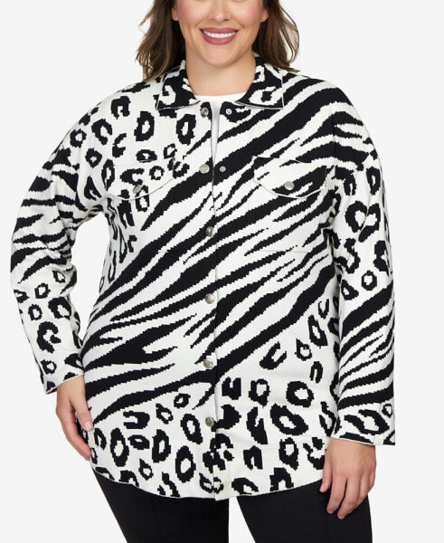 Plus Size Animal Print Shacket Sweater