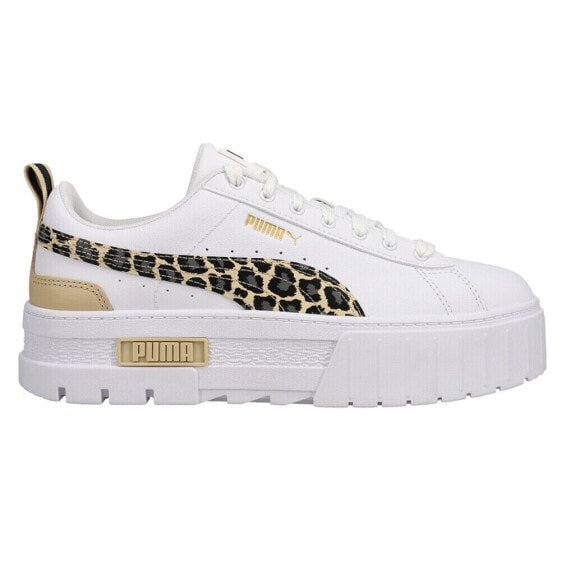 Puma Mayze Wild Leopard Lace Up Womens White Sneakers Casual Shoes 38419501