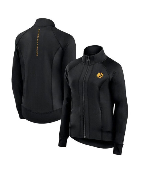 Women's Black Pittsburgh Steelers Studio Fitted Full-Zip Gym Track Jacket