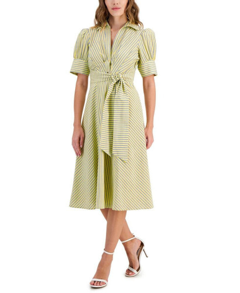 Women's Short-Sleeve Tie-Waist Midi Dress